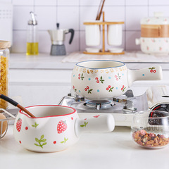 Household strawberry Internet celebrity Japanese milk pot ceramic hot milk baby food small casserole cooking instant noodles cooking porridge sugar water pot