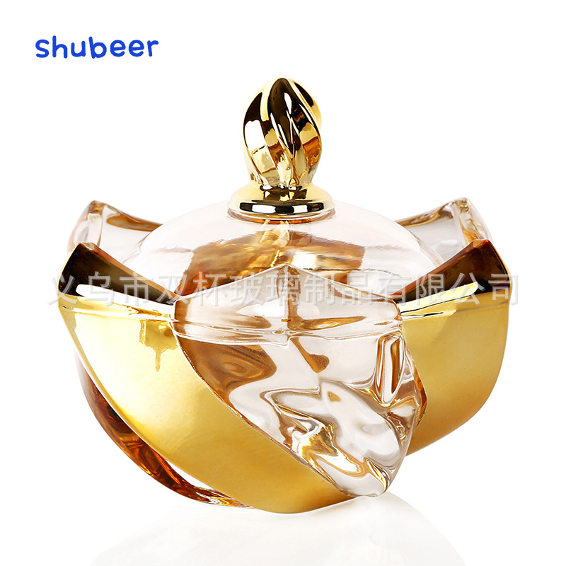 厂家直供电镀金色欧式蝴蝶玻璃糖缸糖果罐储物罐糖果盅婚庆带盖