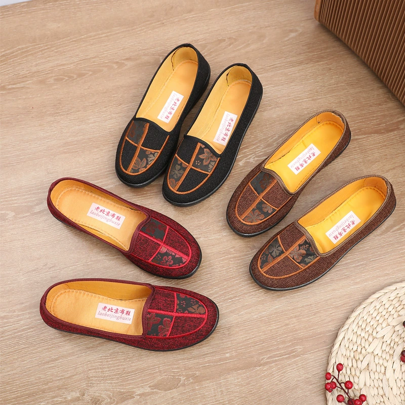 Тканевая обувь Old Beijing для женщин среднего и пожилого возраста, нескользящая Удобная дышащая повседневная обувь без шнуровки для пожилых женщин, обувь для мам