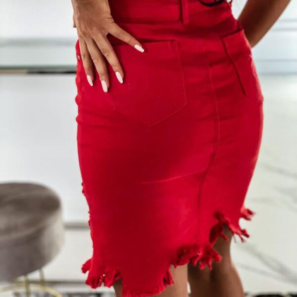 Summer solid color elastic denim skirt