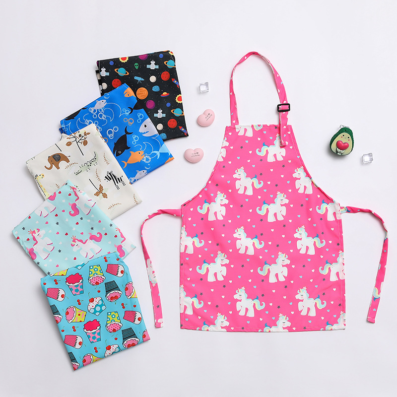 Delantal de impresión de alta gama de poliéster de algodón de poliéster delantal de lona bordado de transferencia térmica delantal de niños original al por mayor