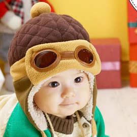 冬季儿童保暖眼镜造型帽 男女宝宝内加绒飞行帽小孩雷锋帽