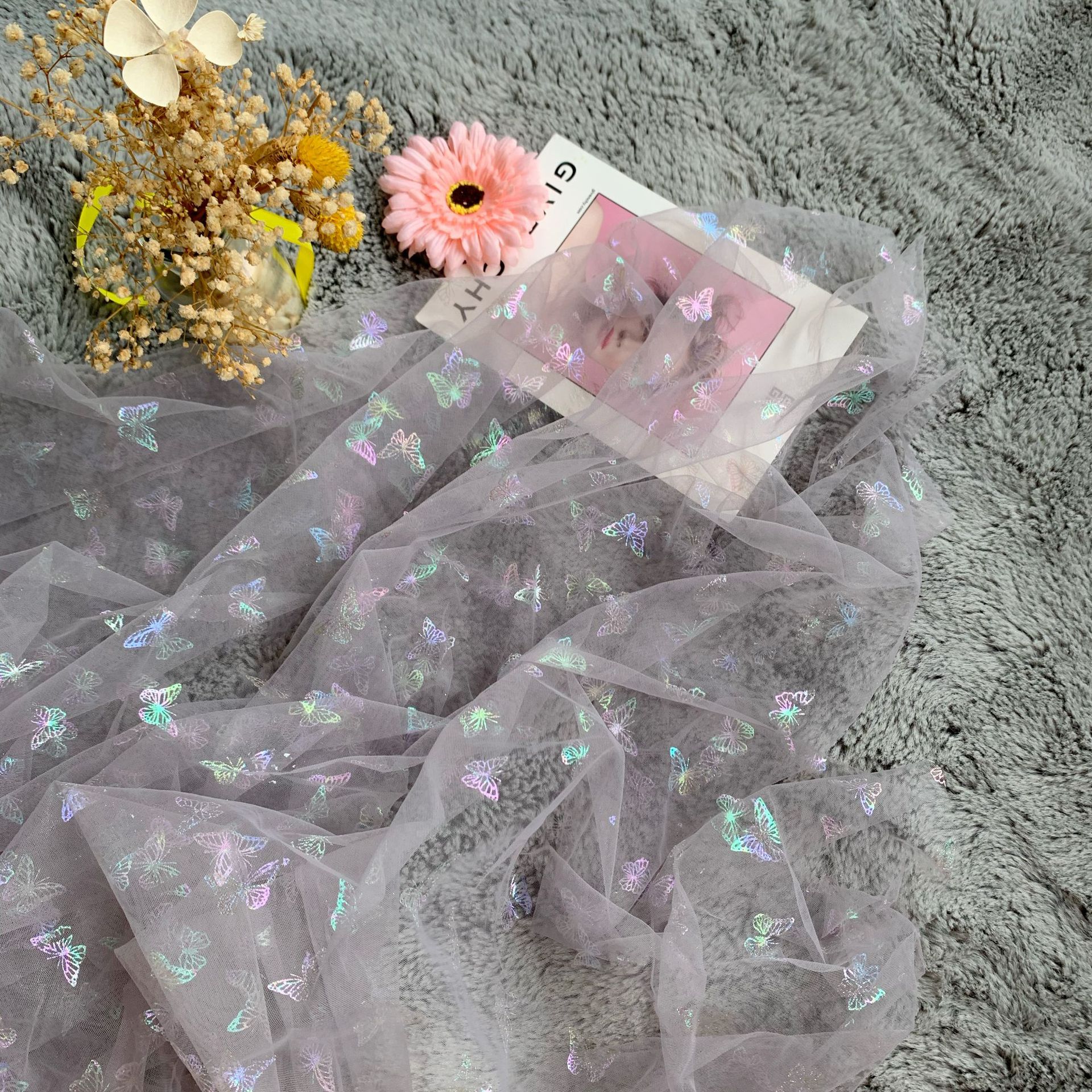 Nuevo paño de malla colorido dorado Magia Color Mariposa multi-color malla ropa para niños Lolita vestido de hadas Hanfu tela
