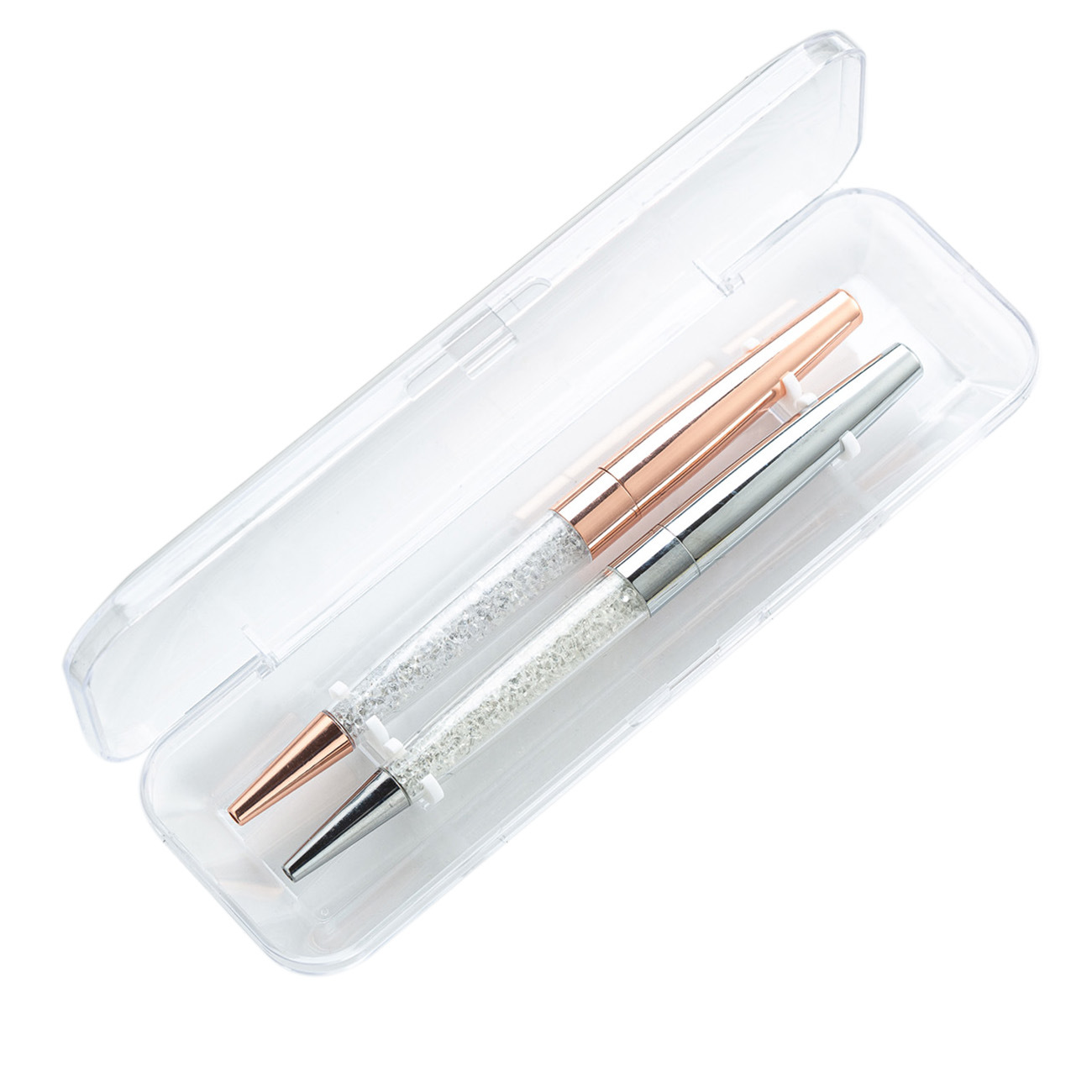 En stock suministro de caja de pluma de cristal transparente caja de pluma de acrílico de plástico caja de pluma de metal Impresión de logotipo