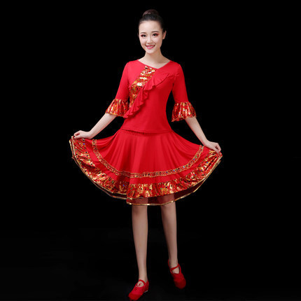 Square dance clothing women's fashion sequins 2020 new suit middle-aged and elderly modern dance skirt dance clothes summer