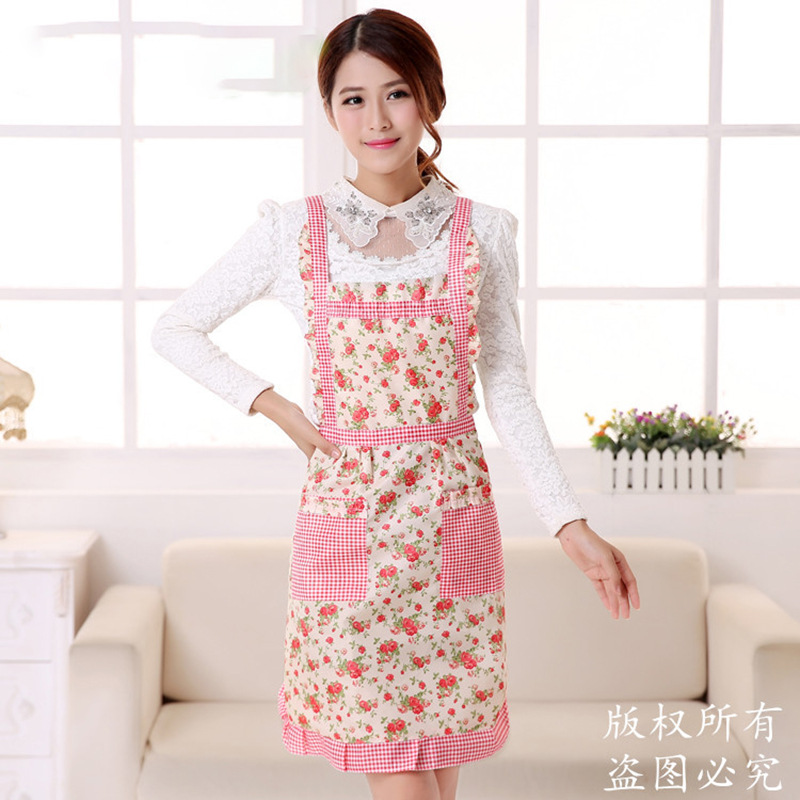 La nuera china marca delantal fábrica engrosada de doble capa antiincrustante Comercio exterior princesa coreana delantal al por mayor