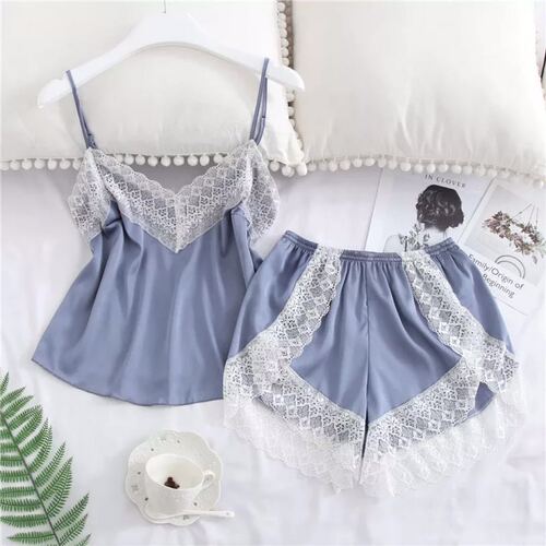 Foreign trade Amazon best-selling pajamas: faux silk two-piece nightgown, plus-size loungewear underwear and night skirt—sourced from Europe and the U.S.