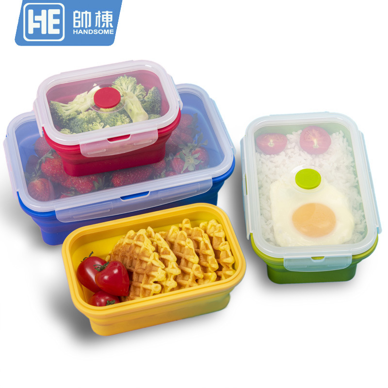 Lonchera plegable de silicona de grado alimenticio, apta para microondas, resistente a altas temperaturas, juego de loncheras portátiles para trabajadores de oficina.