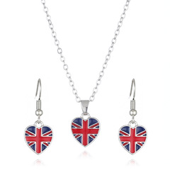 Cross-border New Arrival Heart-Shaped National Flag Necklace & Earring Set – Latest Heart Design National Flag Accessories, Factory Wholesale