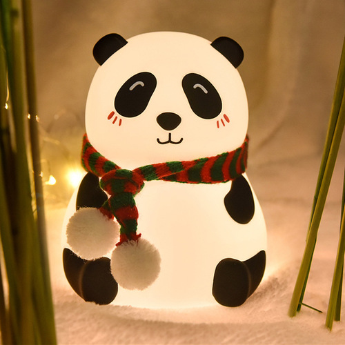 迷你熊猫硅胶灯USB充电七彩拍拍小夜灯LED儿童可爱卡通小熊猫夜灯