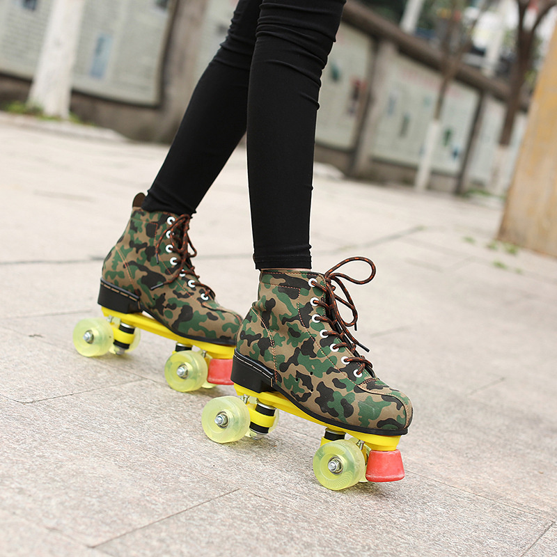 2017 Nuevo camuflaje doble fila patines adultos hombres y mujeres flash rueda modelo en miniatura proyecto inspección Nansha