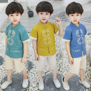 Boys' Tang Suit Ancient Suit Summer Suit Children's Suit for Boys Baby Thin Chinese Style Summer Cotton and Linen Hanfu Summer
