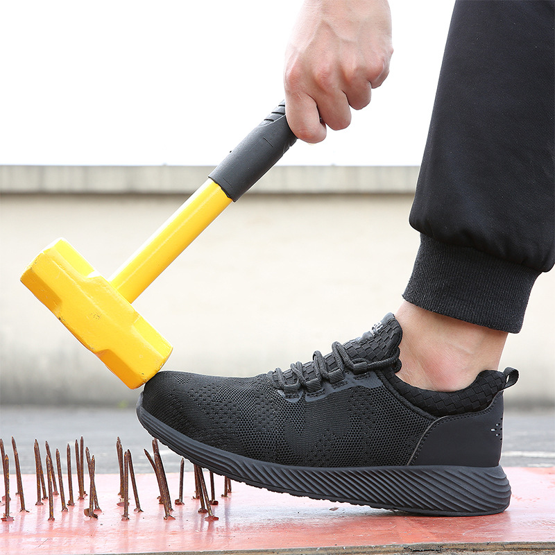 Zapatos de seguridad Jiefu transfronterizos, ligeros, transpirables, de tejido de punto, antiaplastamiento, antipinchazos.