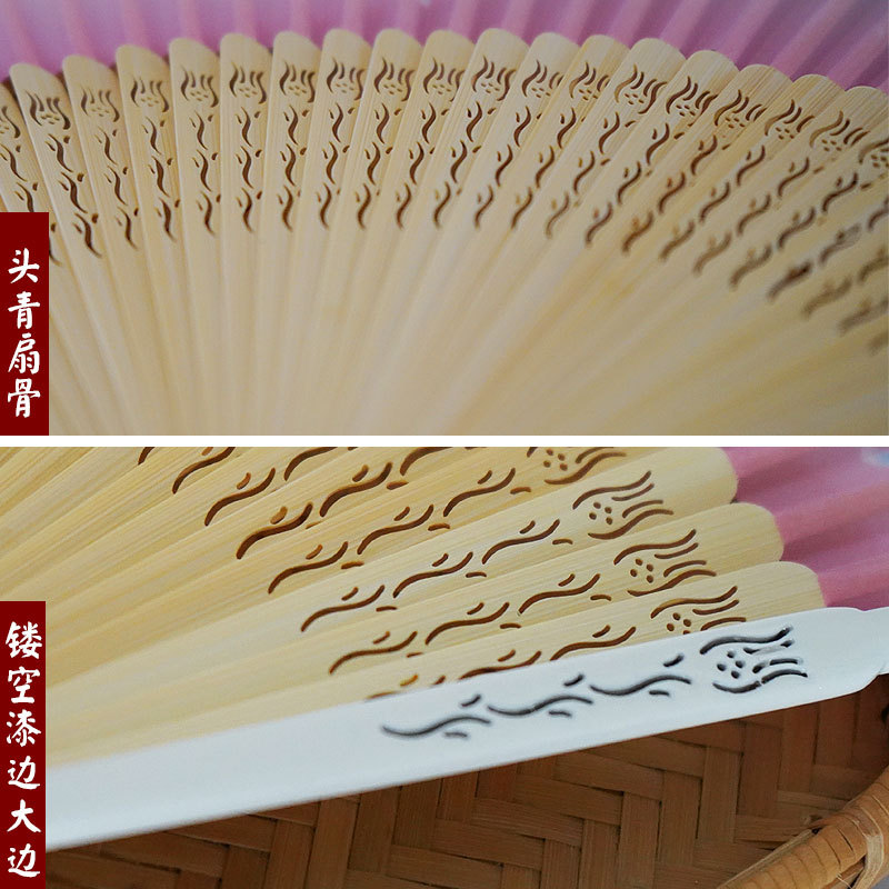 Venta al por mayor de bambú mango superficie de seda estilo chino ventilador plegable estilo japonés hanfu estilo antiguo ventilador estilo japonés ventilador plegable portátil