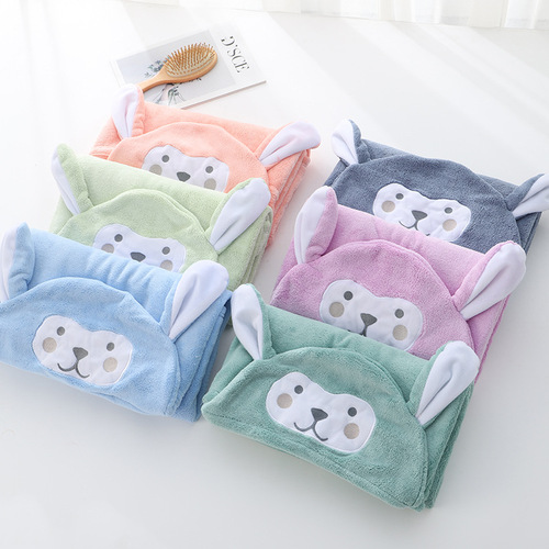 Children's hooded bath towel cloak absorbent high density coral velvet bathrobe microfiber cartoon baby bath skirt wholesale