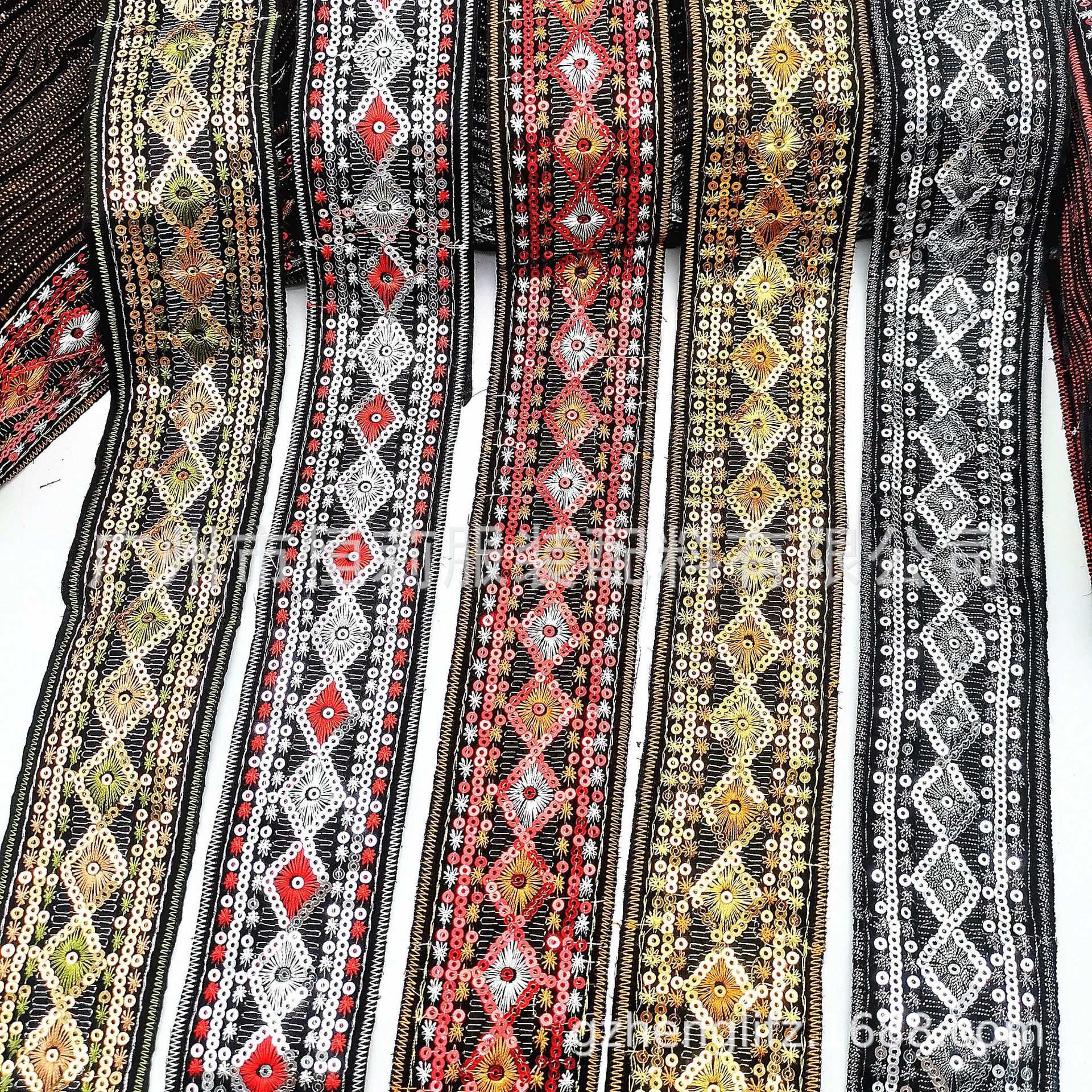 现货欧美外贸复古民族风亮片绣花 鞋材花边 包包腰带服装花边织带