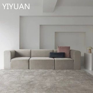 丝绒布艺沙发小户型北欧三人位乳胶现代客厅组合科技布奶茶色沙发