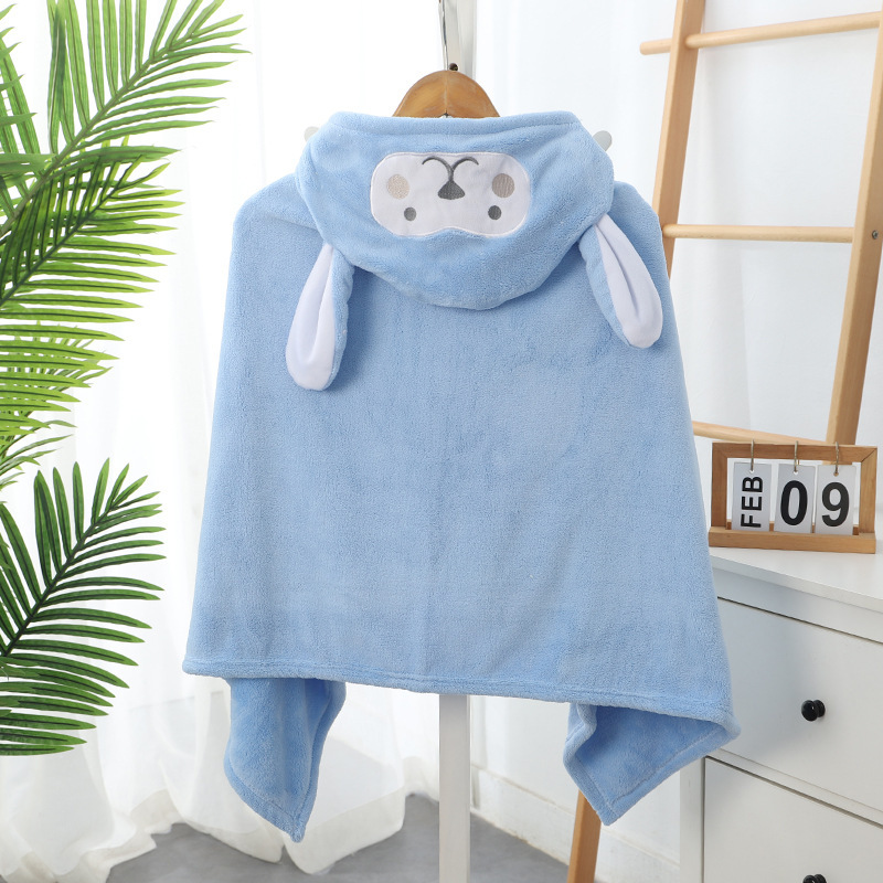 Coral fleece cartoon hooded cape baby hooded cape thickened baby bathrobe children can wear large bath towel wholesale