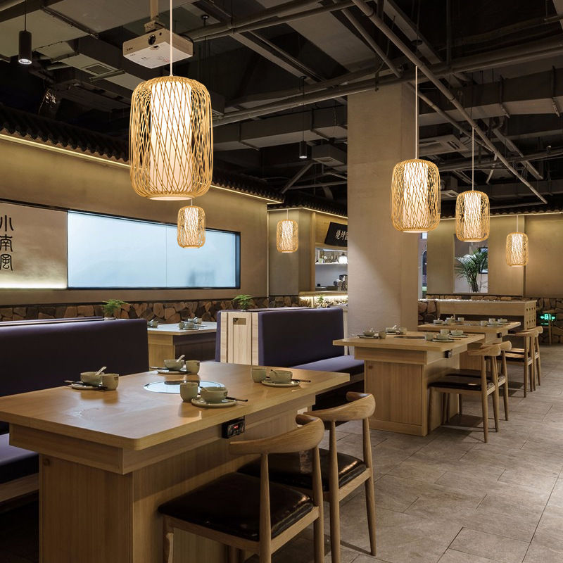 Bambú chino tejido araña de bambú artesanal lámpara araña Sudeste asiático restaurante creativo japonés salón té B & B
