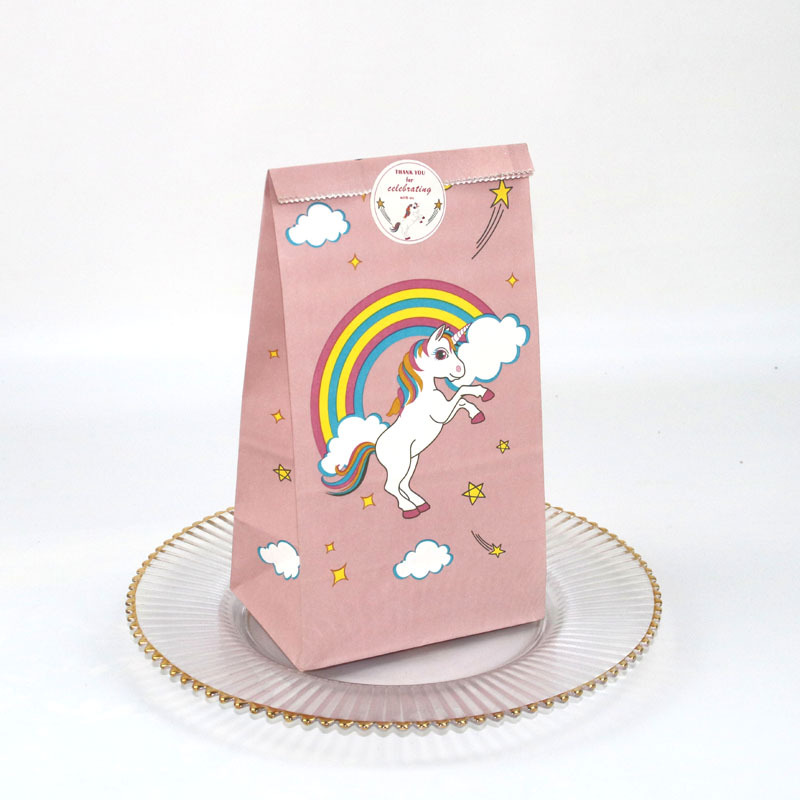 Nueva bolsa de papel a prueba de aceite de una sola vez patrón de unicornio fondo cuadrado bolsa de comida pastel occidental punto bolsa de embalaje en stock lote