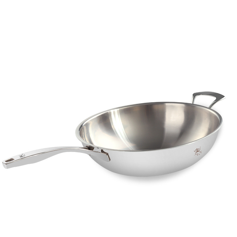 Wok de titanio Kangti WOK de titanio puro wok compuesto de cinco capas wok menos negro de humo sin óxido sin recubrimiento cocina de inducción de gas adecuado