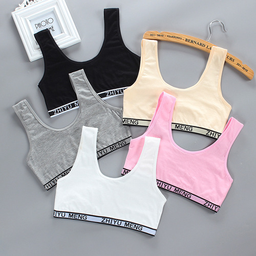 Girls' tube top, half body, solid color bottoming underwear, small vest, cotton wrapped bra, development period student double layer summer