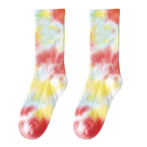 Tie-dyed mid-calf socks, street fashion high-cut socks, men's and women's solid color cotton socks, basketball men's socks, skateboard socks