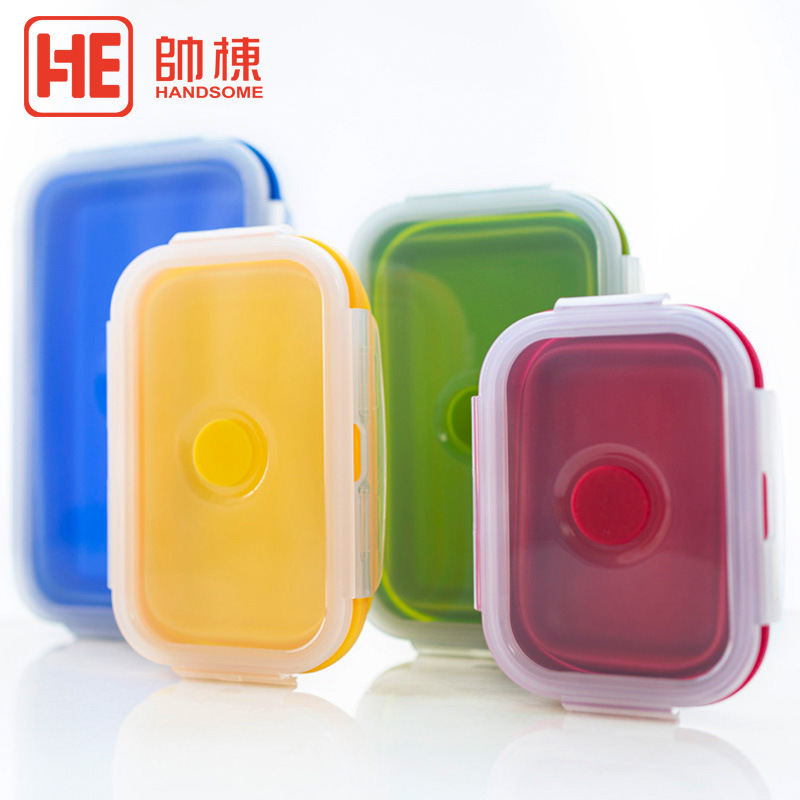 Caja de almuerzo plegable de silicona cocina caja de almuerzo de cuatro piezas sellada horno microondas refrigerador caja de almuerzo disponible