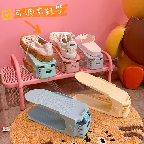 Simple modern shoe rack shoe storage rack double-layer all-in-one adjustable home dormitory living room plastic shoe bracket