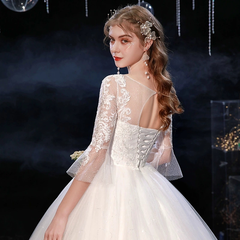Оптовый поставщик свадебных платьев 2025 новая lace одно плечо невеста средняя длина рукав студийное свадебное платье лета F73