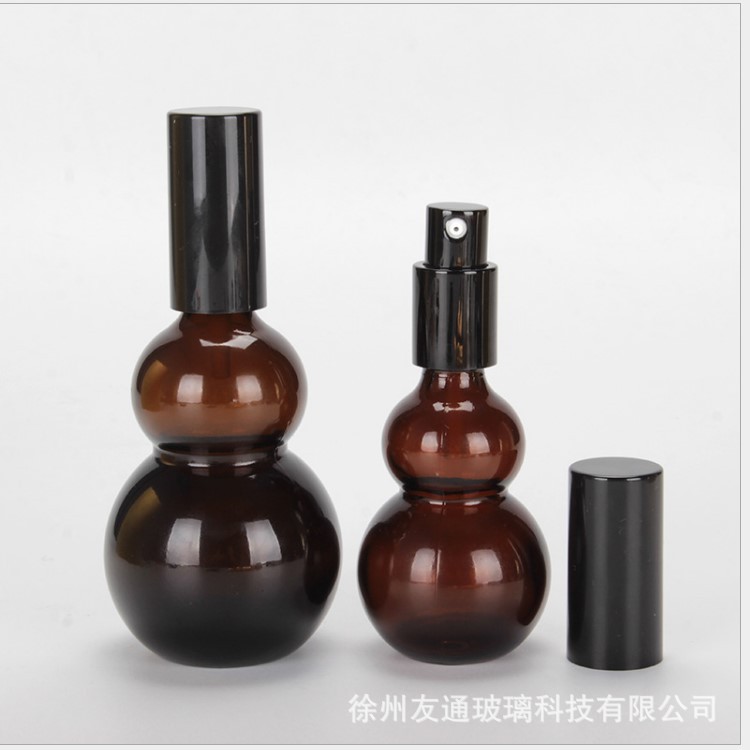 供应双葫芦精油瓶茶色50ml香水瓶30ml精华液分装瓶铝盖10ml-100ml