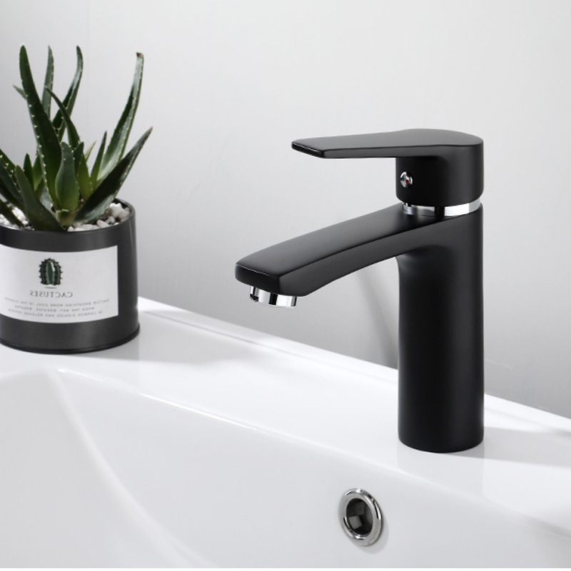Grifo de lavabo de latón de una sola palanca, color negro, para baño, suministro directo de fábrica