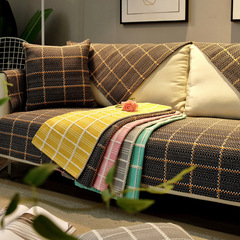 Nordic Modern Cotton Linen Fabric Grid Sofa Cushion Cover All-Season Universal Fresh Backrest Scarf Full Cover