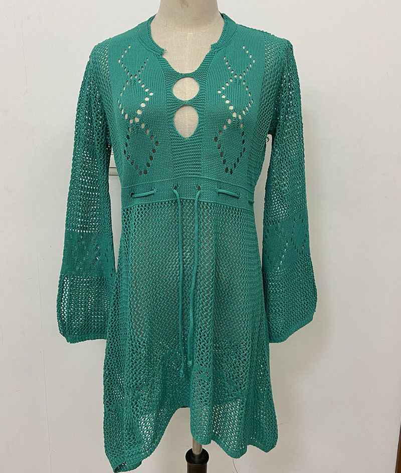 Amazon hollow protección solar camisa campana manga playa blusa bikini blusa europea y americana popular punto traje de baño