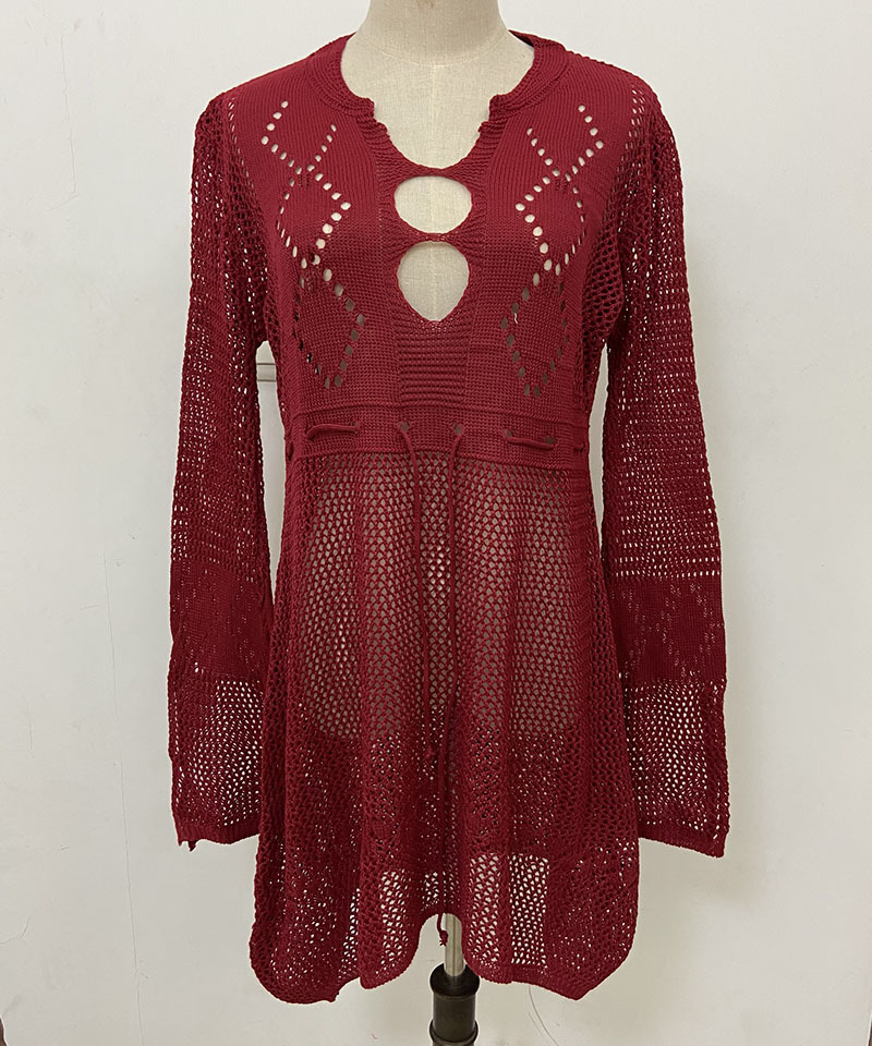 Amazon hollow protección solar camisa campana manga playa blusa bikini blusa europea y americana popular punto traje de baño