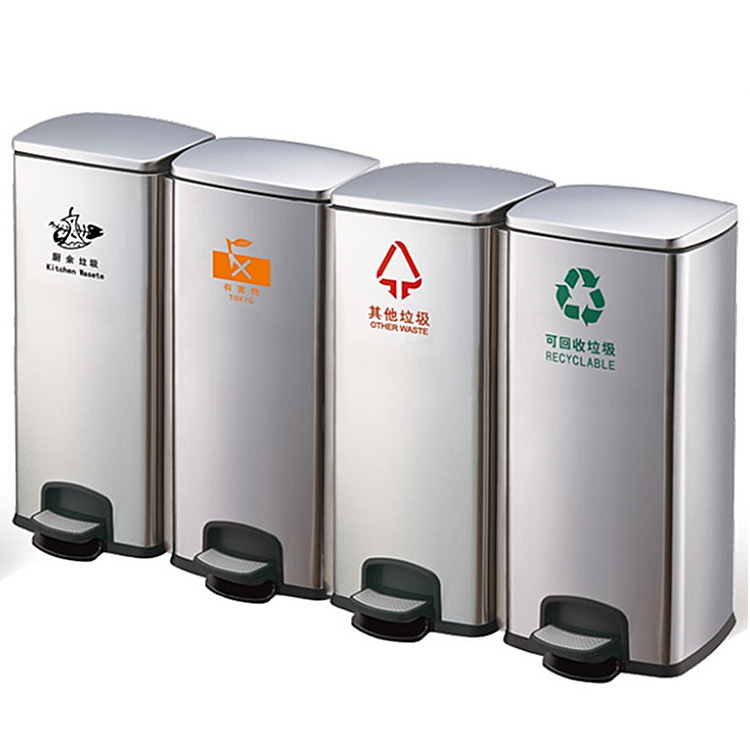 Stainless Steel Foot-Pedal Sorting Trash Bin Medical Waste Masks Sorting Bucket Customized South GPX-218H