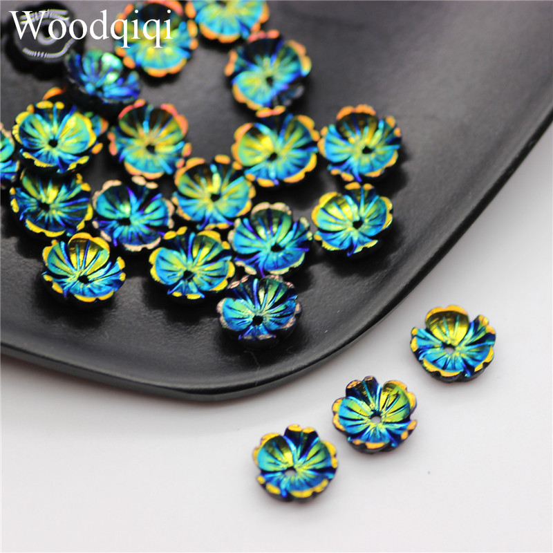 Internet Celebrity Nail Art Style Imitation Shell Flower 8mm Five-Petal Flower Nail Stickers Ab Iridescent Resin Flower 3D Resin Material