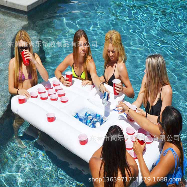 New Inflatable Water Floating Row Outdoor Water Recliner Floating Bed Inflatable Game Beer Table 48 Cup Hole Floating Row
