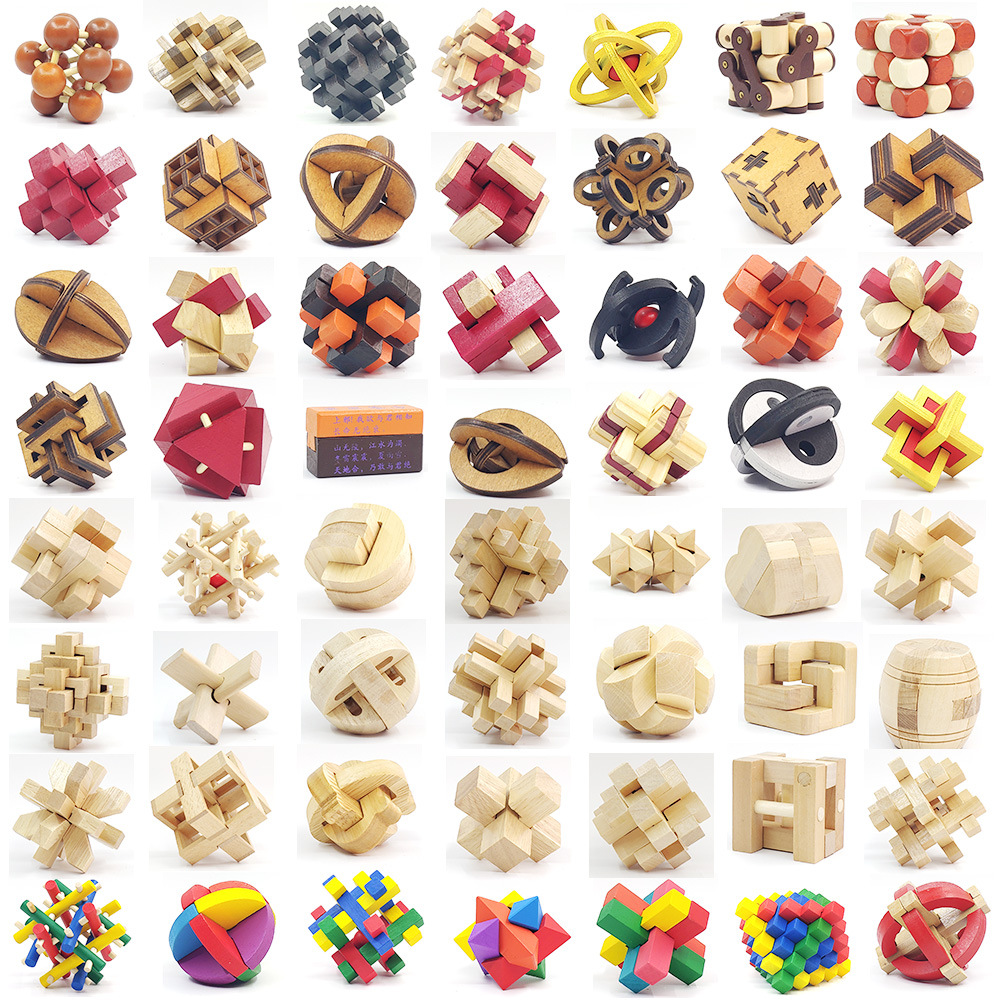 Mixed wholesale Kong Ming lock Luban lock stall toys wooden disassembly combination unlock children adult beneficial intelligence development