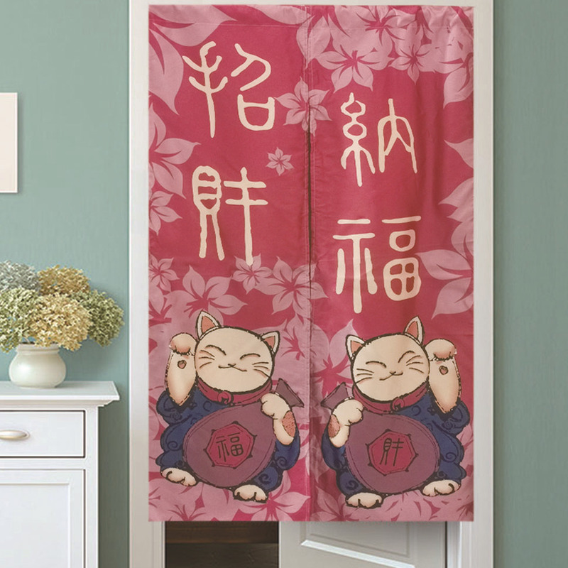 In-Stock Japanese-Style Fabric Door Curtain, Bedroom and Living Room Partition Long Curtain, Various Finished Products with Cartoon-Style Cute Pets