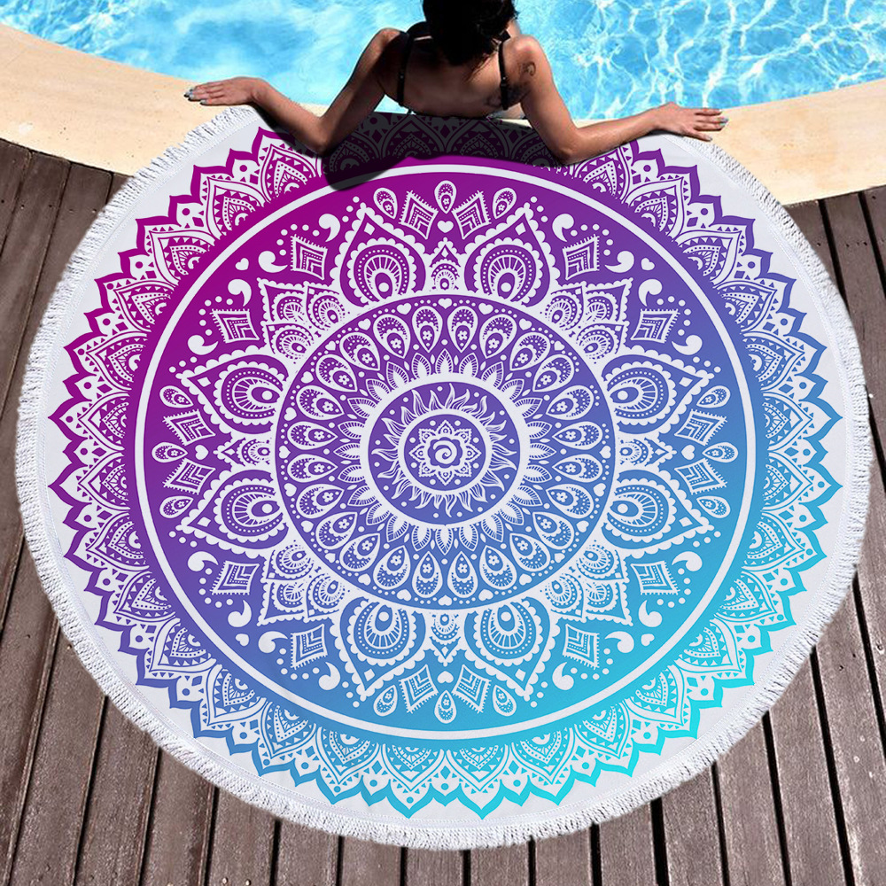 Toalla redonda de playa con estampado mandala, toalla de baño de microfibra con diseño bohemio