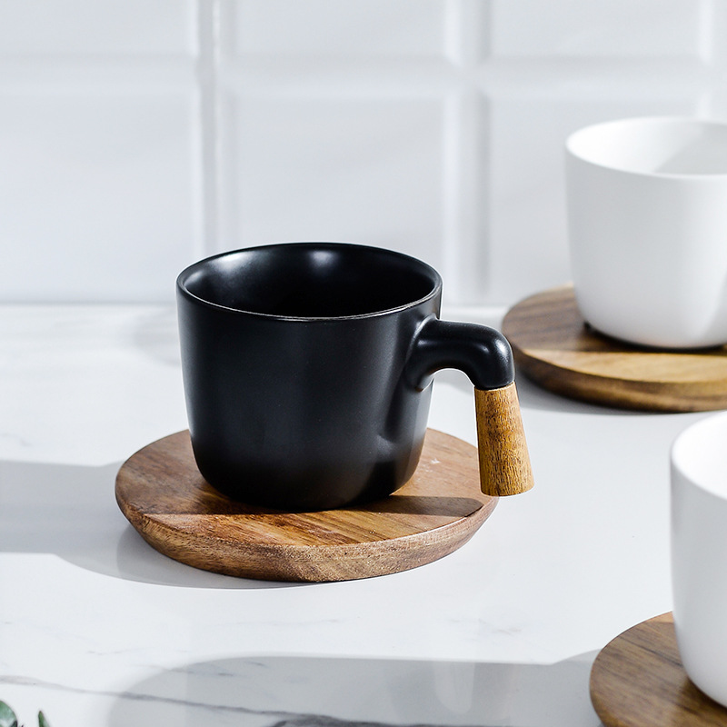 Caja de regalo creativa nórdico mango de madera taza de madera hogar tarde té taza de café cerámica vintage guirnalda taza y platillo image 3