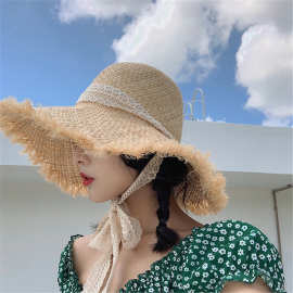 帽子女夏小清新可折叠编织草帽沙滩大檐防晒遮阳帽韩版百搭潮夏天