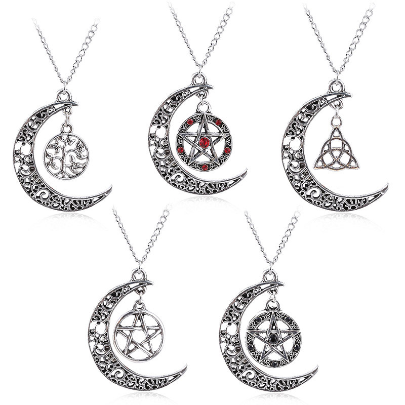 European and American Export Tree of Life Evil Power Retro Moon Five-Pointed Star Necklace Black Butler Anime Pendant
