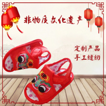 婴儿虎头凉鞋 宝宝手工凉鞋 中国风刺绣软底学步鞋凉鞋