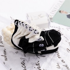 後腳跟刺繡大熊貓襪子女 短襪薄款棉日系可愛卡通黑白色淺口船襪