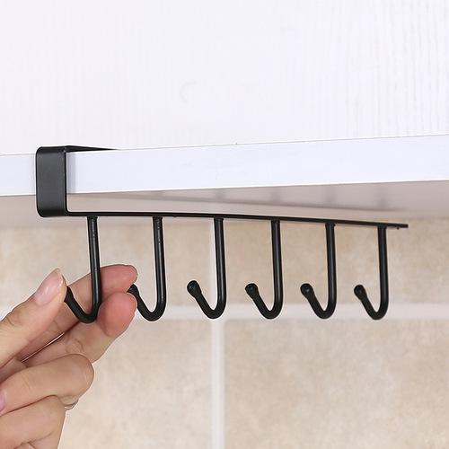 Kitchen iron traceless nail-free hook cabinet storage hanger multi-functional wardrobe door rear organizer rack six rows of hooks