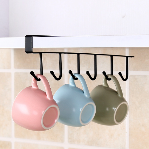 Kitchen iron traceless nail-free hook cabinet storage hanger multi-functional wardrobe door rear organizer rack six rows of hooks