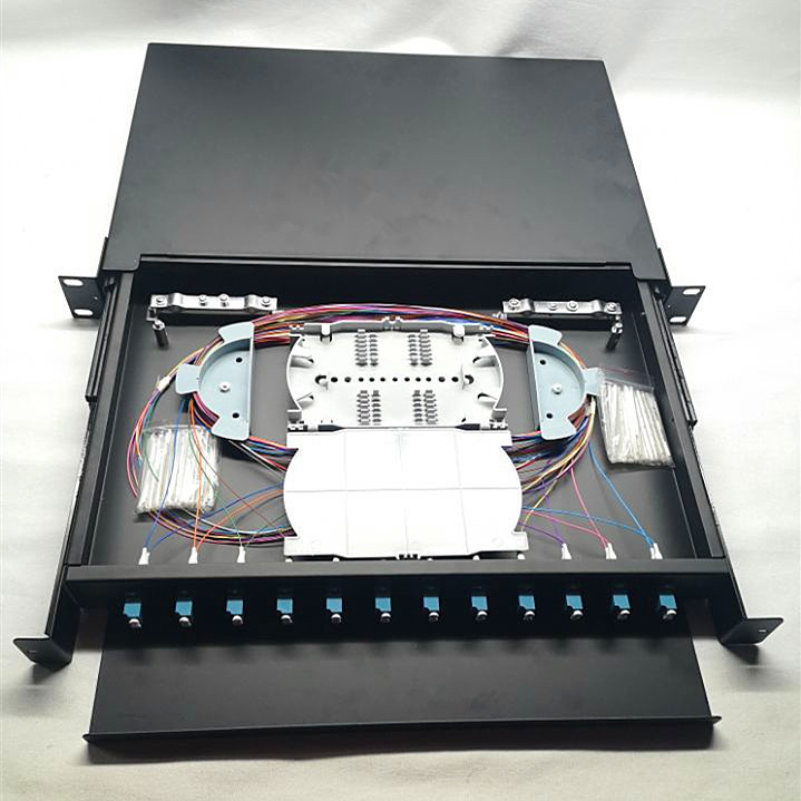 批发光纤盒 12口抽拉式终端盒 1U加厚型24芯LC满配光纤配线架