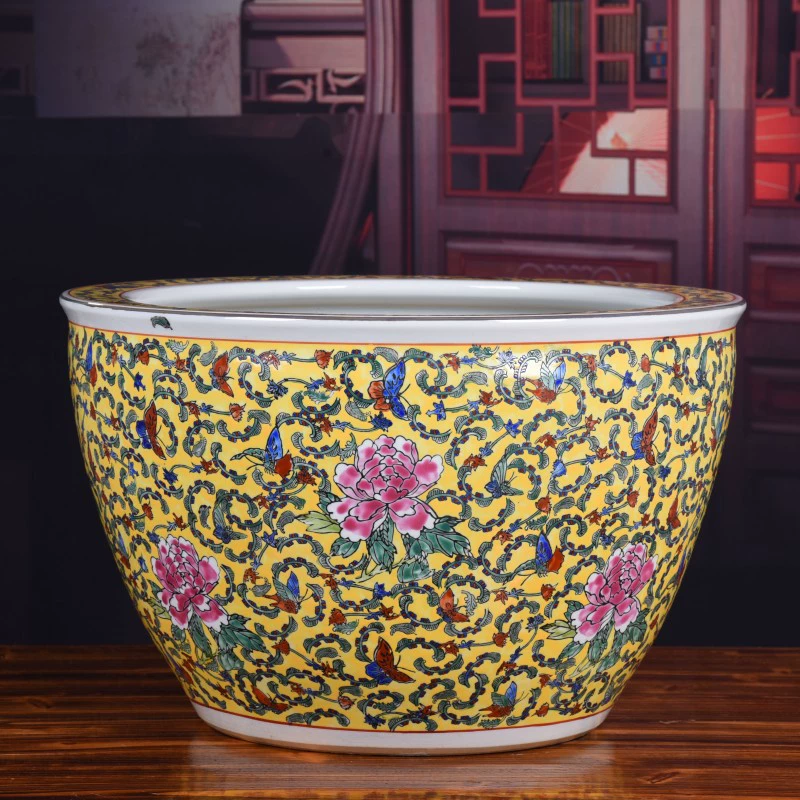 Цзиндэчжэнь керамический аквариум ручной работы золотая роспись пастельный выбор золотой аквариум бытовой рисовый резервуар для воды ремесла украшения